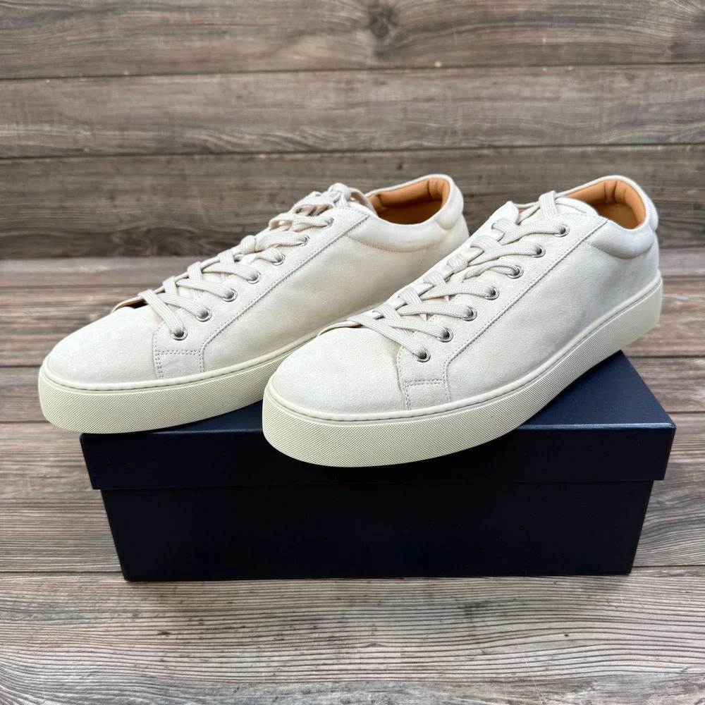 Ralph Lauren‎ Purple Label Mens 11 D Severn Calf Suede Sneakers Cream Italy NEW